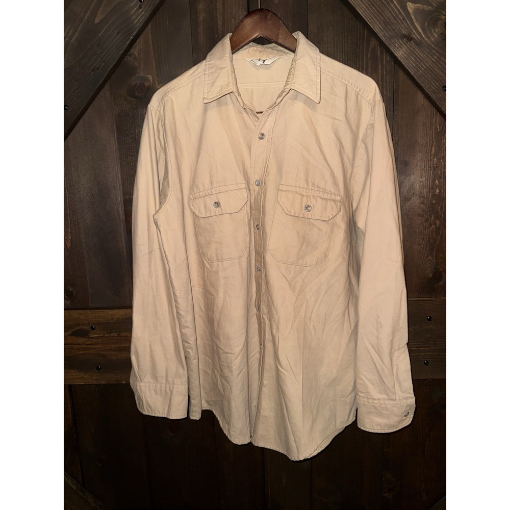 VTG Black Duck Long Sleeve Button Up‎ Tan Brown Canvas Mens